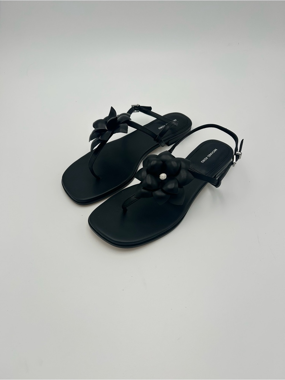 MICHAEL Michael Kors Black Floral Buckle Thong Flat Sandals